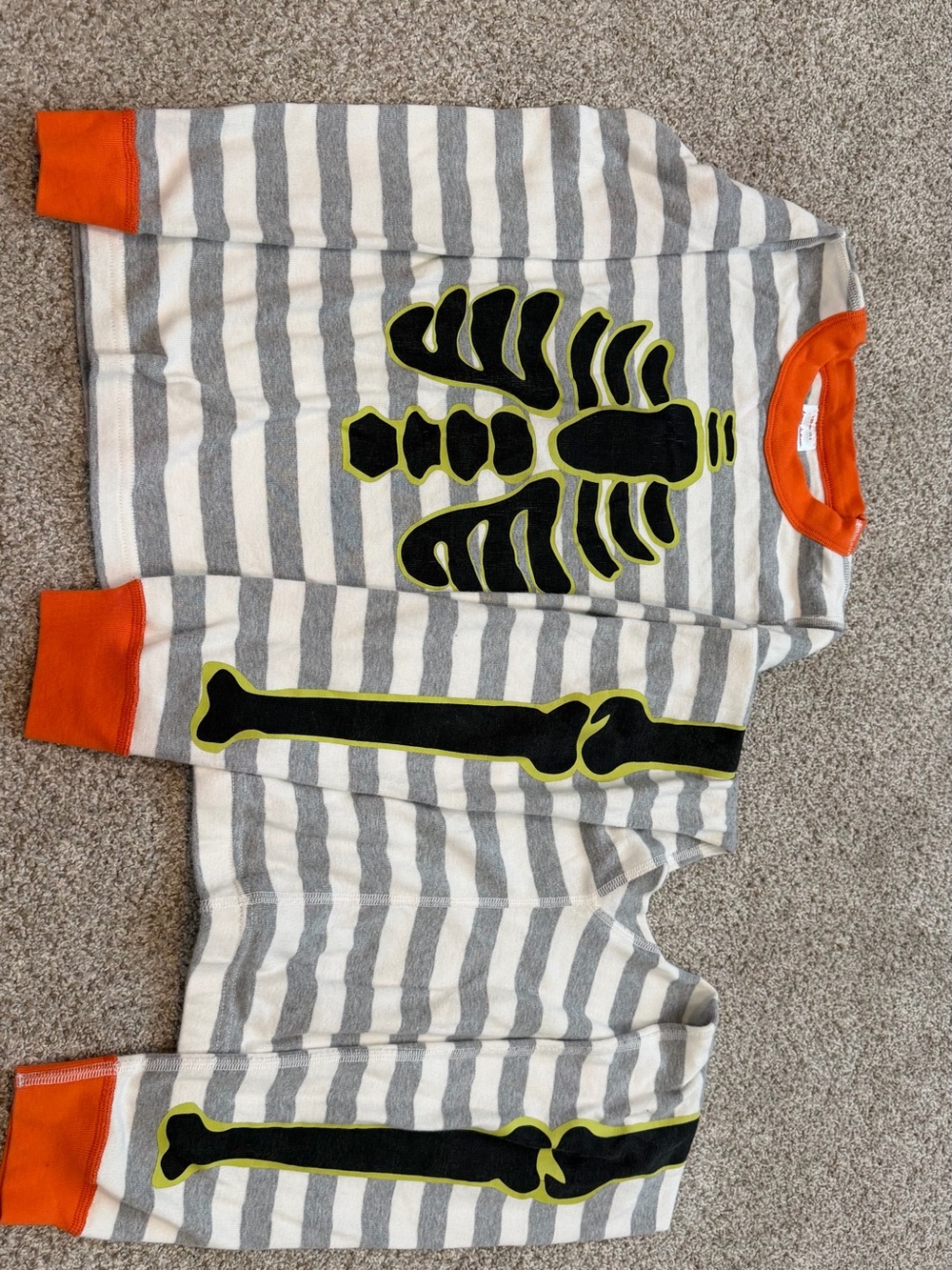 hanna andersson us 8 130 cm Kids Gray & White Striped Skeleton PJs Orange Trim